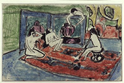 Vier Akte im Atelier (Postkarte an Maschka Mueller) von Ernst Ludwig Kirchner