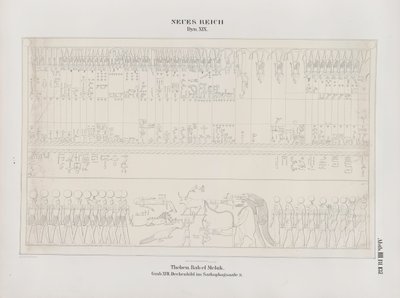 Zeichnung des Deckenbildes in der Sarkophaghalle, 19. Dynastie, Theben, Biban-el-Muluk, Neues Reich, Illustration aus "Denkmäler Ägyptens und Äthiopiens...", von Richard Lepsius von Ernst Weidenbach