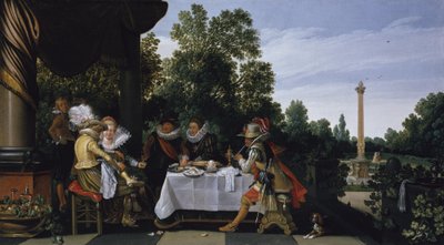 Fröhliche Gesellschaft auf einer Gartenterrasse von Esaias van de Velde
