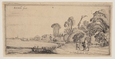 Landschaft mit einem Reiter und einem Spaziergänger auf einer Straße, aus Landschaften von Esaias van den Velde I