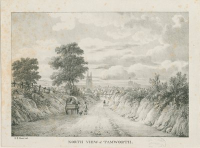 Tamworth - Fernansicht von Norden: Lithographie, undatiert [1796-1865] von Etienne Bruno Hamel