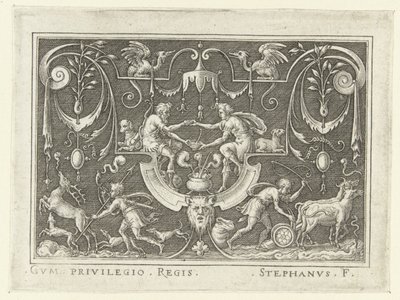 Esau verkauft sein Erstgeburtsrecht an Jakob (Dekorationen mit Szenen aus dem Alten Testament in einer grotesken Umrahmung) von Etienne Delaune