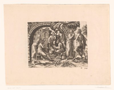 Fabel vom Satyr und dem Bauern, der in seine Suppe und in seine Hände bläst von Etienne Dupérac (attributed to)