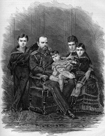Porträt der russischen Zarenfamilie im Jahr 1881: Zar Alexander III. (1845-1894) und Maria Fjodorowna von Etienne Gabriel Bocourt