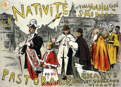Reproduktion eines Plakats, das eine Krippe mit Liedern und lebenden Bildern bewirbt von Etienne Moreau Nelaton