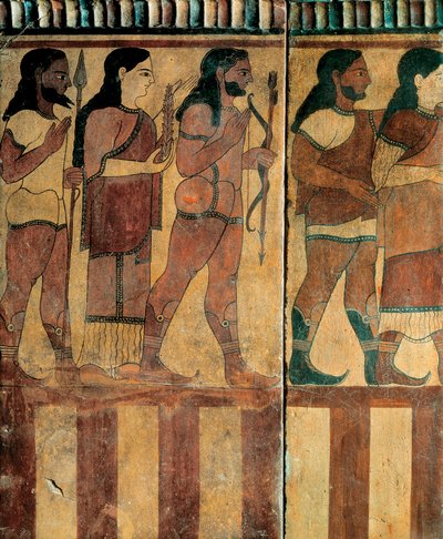 Etruskische Zivilisation - "Plaque Campana" darstellend eine Prozession aus der Banditaccia-Nekropole, Cerveteri, Rom, 550-520 v. Chr. von Etruscan