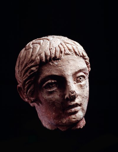 Etruskische Zivilisation: Kopf eines jungen Mannes aus dem Tempel von Belvedere in Orvieto - 5.-4. Jahrhundert v. Chr. Durchmesser 13 cm von Etruscan