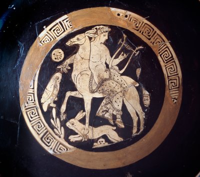 Kylix mit Darstellung von Apollon auf einem Maultier, Terrakotta, 4. Jahrhundert v. Chr. von Etruscan