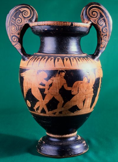 Volutenkrater des Mainzer Malers, Darstellung eines Kriegers und einer Amazone. Rotfigurige Keramik. Etruskische Zivilisation, 4. Jahrhundert v. Chr. von Etruscan