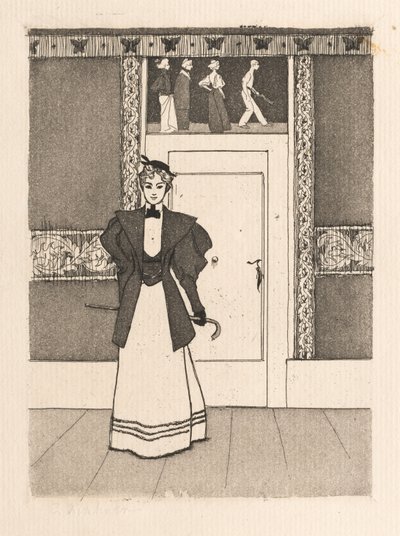 Interieur mit junger Frau im Spaziergangskostüm von Eugen Kirchner
