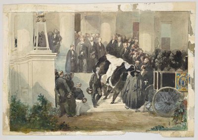 Der Sarg von König Louis Philippe verlässt Claremont House in Esher, Surrey, England im August 1850 von Eugene Louis Lami