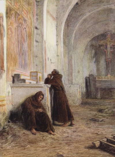 Bruder Giles und sein Begleiter vor Hunger in einer verlassenen Kirche ohnmächtig von Eugene (after) Burnand