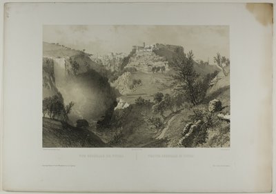 Gesamtansicht von Tivoli, Tafel siebzehn aus Italie Monumentale et Pittoresque von Eugene Ciceri