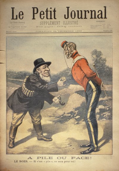 Kopf oder Zahl! Der Bure: Wenn es Zahl ist, ist es für dich!, Titelseite von Le Petit Journal, 24. Dezember 1899 von Eugene Damblans