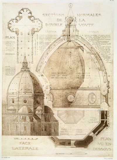 Plan, Schnitt und Aufriss der Kathedrale von Florenz, aus 