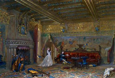 Entwurf eines gotischen Saals für das Schloss Pierrefonds, mit dem Kaiser und der Kaiserin von Eugene Emmanuel Viollet le Duc