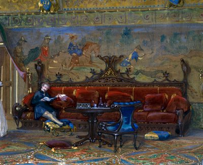 Entwurf eines gotischen Saals für das Schloss Pierrefonds, mit dem Kaiser und der Kaiserin von Eugene Emmanuel Viollet le Duc