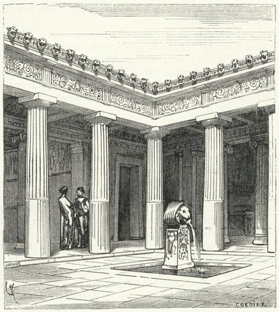 Dorischer Innenhof eines antiken griechischen Hauses von Eugene Emmanuel after Viollet le Duc