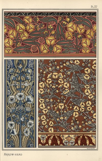 Pfeilkraut, Sagittaria sagittifolia, als Designmotiv in Tapeten- und Stoffmustern von Eugene Grasset