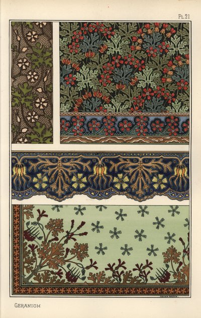 Geranienmotiv in Tapeten-, Rand- und Stoffmustern von Eugene Grasset