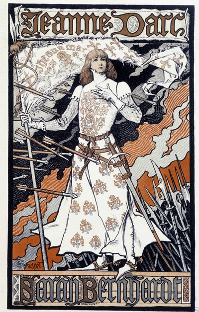 Plakat „Johanna von Orleans“ (Henriette Rosine Bernard alias Sarah Bernhardt (1844-1923) spielt in Johanna von Orleans). Sd. circa 1890 von Eugene Grasset