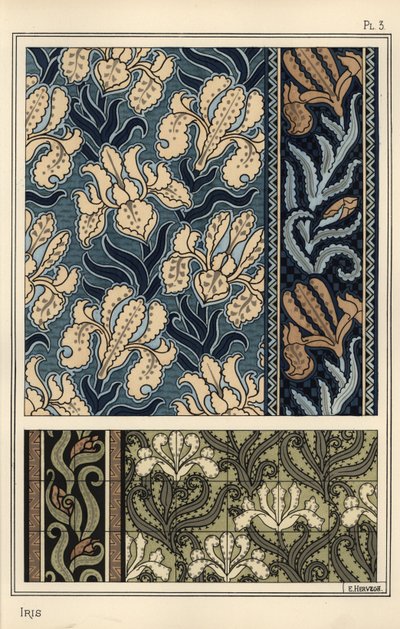 Die Iris in Mustern für Stoffe und Fliesen von Eugene Grasset