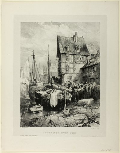 Inneres eines Hafens, Platte fünf aus Sechs Marinen von Eugene Isabey