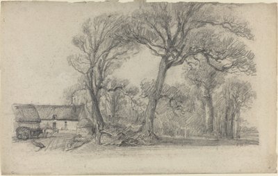 Landschaft mit Bäumen, Hütte und Bauernwagen, ca. 1858 von Eugene Louis Boudin