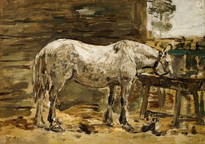 Weißes Pferd an der Tränke, ca. 1885-90 von Eugene Louis Boudin