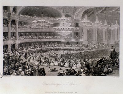 Maskenball in der Oper von Paris. Gravur von Eugene Louis Lami (1800-1890) 1843 von Eugene Louis Lami