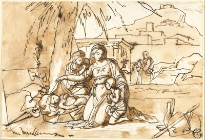 Madonna mit Kind, Heilige Anna und der kleine Heilige Johannes, mit Heiligem Josef im Hintergrund von Eugenio Agneni
