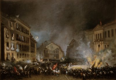 Episode der Revolution von 1854 an der Puerta del Sol in Madrid von Eugenio Lucas Velázquez