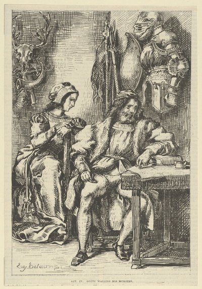 Götz von Berlichingen schreibt seine Memoiren, nach 1845 von Eugène Delacroix