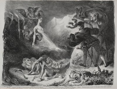 Illustrationen zu Faust: Marguerites Schatten erscheint Faust von Eugène Delacroix
