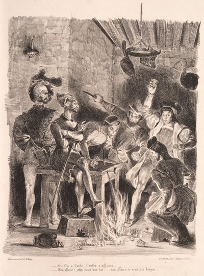 Illustrationen zu Faust: Mephistopheles in der Taverne der Studenten von Eugène Delacroix