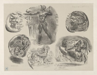 Studien von sechs griechischen Münzen von Eugène Delacroix