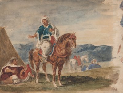 Drei arabische Reiter in einem Lager von Eugène Delacroix