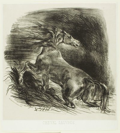 Wildes Pferd oder verängstigtes Pferd verlässt das Wasser von Eugène Delacroix