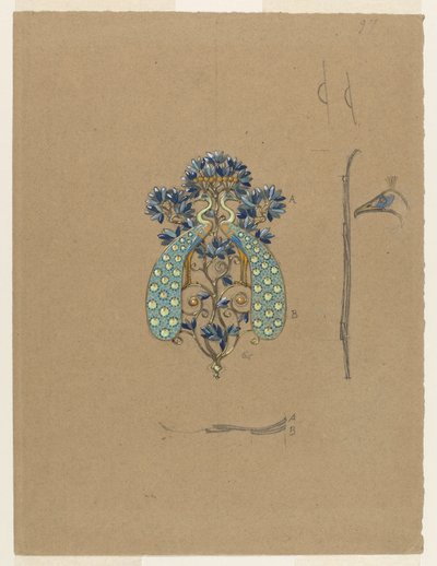 Entwurf für eine Gürtelschnalle mit Pfauenmotiv von Eugene Grasset