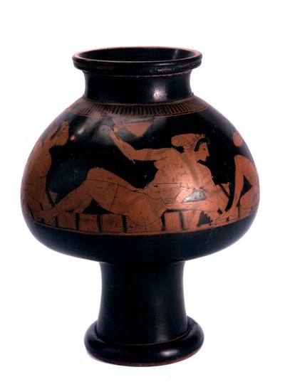 Rotfiguriger Psykter-Weinkühler mit einem Symposium-Szene, antikes Griechenland von Euphronios