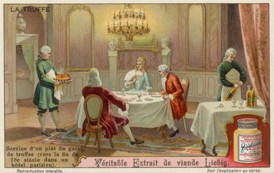 Ein mit Trüffeln garniertes Gericht wird im Paris des 18. Jahrhunderts serviert von European School