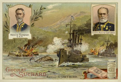 Admirale William Sampson und Pascual Cervera und die Schlacht von Santiago de Cuba, Spanisch-Amerikanischer Krieg, 3. Juli 1898 von European School