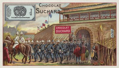 Alliierte Truppen marschieren aus Tianjin, China, Boxeraufstand, 1900 von European School