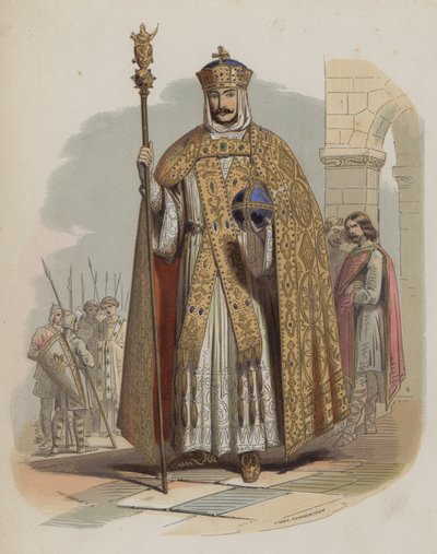 Karl der Große, Frankenkönig und Heiliger Römischer Kaiser (kolorierte Gravur) von European School