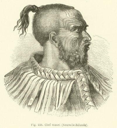 Maori-Häuptling, Neuseeland (Stich) von European School