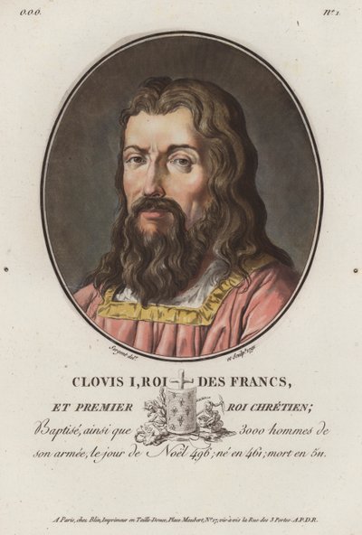Chlodwig I., König der Franken (kolorierte Gravur) von European School