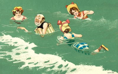 Komische Badeszene am Meer von European School