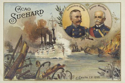 Commodore George Dewey und Admiral Patricio Montojo, Schlacht in der Bucht von Manila, Spanisch-Amerikanischer Krieg, 1. Mai 1898 von European School