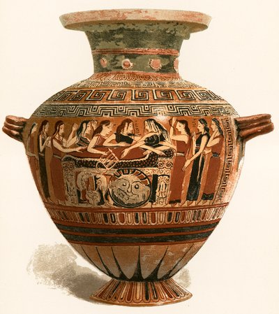 Korinthische Vase. Louvre-Museum. Trauer um den toten Achilleus von European School
