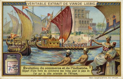 Abfahrt einer Handelsflotte aus Indien zum Land des Goldes an der Ostküste Afrikas von European School